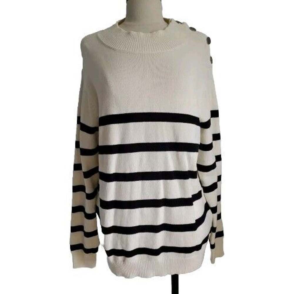 Kirundo Sweater Womens Medium Striped Shoulder Button Accents Winter Fall Casual